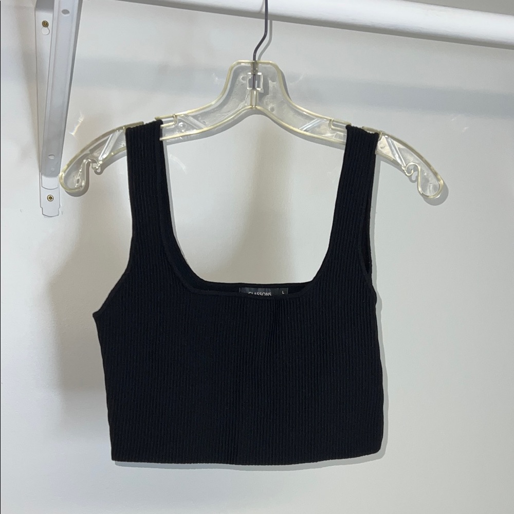 Glassons Black Ribbed Crop Top- L‎